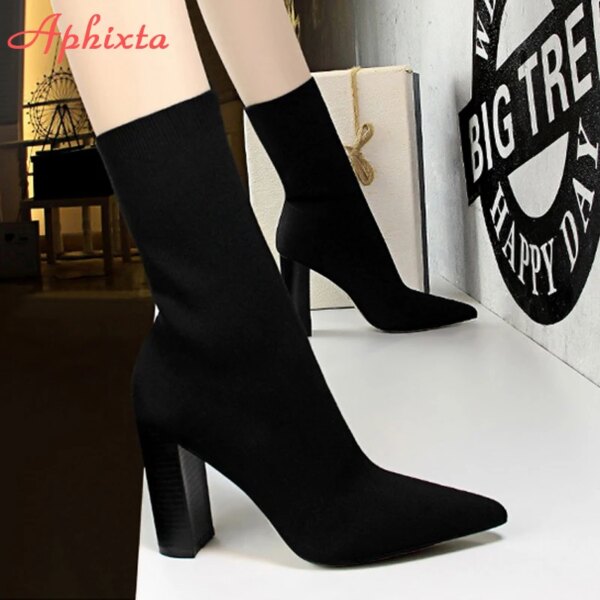 bottes femme Chaussettes à Talons Carrés de 7cm pour Femme