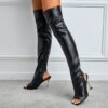 bottes femme à talons fins en métal avec fermeture éclair, bout ouvert, en cuir