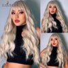perruque femme de Cosplay synthétique ondulée Blonde cendrée avec frange naturelle