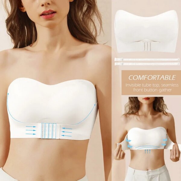 Soutien gorge invisible sans bretelles pour femmes, sans fil, push-up, antidérapant