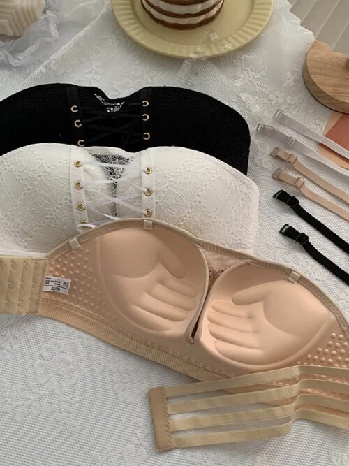 Soutien gorge push-up sans bretelles en dentelle pour femmes, lingerie invisible