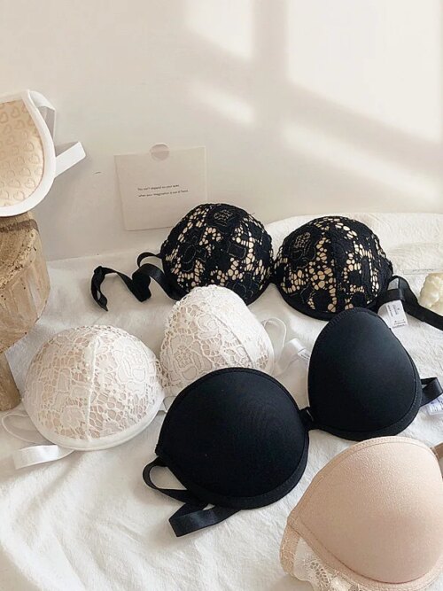 Soutien gorge Push-Up Invisible en Coton pour Femme, Sous-vêtements Sexy en Dentelle