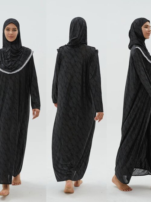Abaya Turban à Capuche en Dentelle Gaufrée pour Femme Musulmane, Vêtements d'Extérieur, Kaftan, Arabie Saoudite, Djellaba, Robes de Prière, Hijabs/Chapeaux Islamiques, 12 #, 1 Pièce