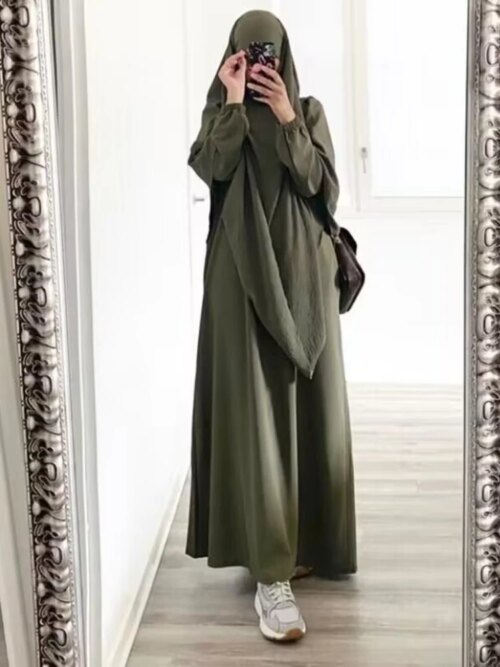 Vêtement de Prière Long pour Femme Musulmane, tiens imar, Ensemble 2 Pièces, Robe Abaya et Hijab, Couverture Complète, Ramadan Islamique, Kaftan, Jilbab, Djellaba