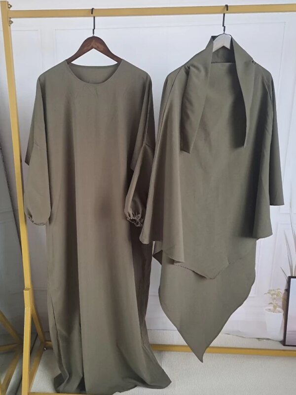 Vêtement de Prière Long pour Femme Musulmane, tiens imar, Ensemble 2 Pièces, Robe Abaya et Hijab, Couverture Complète, Ramadan Islamique, Kaftan, Jilbab, Djellaba