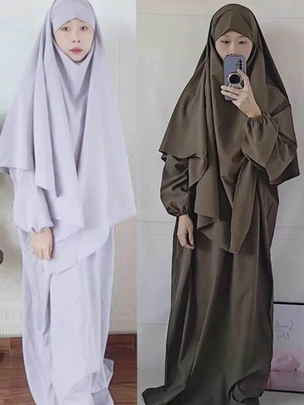 Vêtement de Prière Long pour Femme Musulmane, tiens imar, Ensemble 2 Pièces, Robe Abaya et Hijab, Couverture Complète, Ramadan Islamique, Kaftan, Jilbab, Djellaba