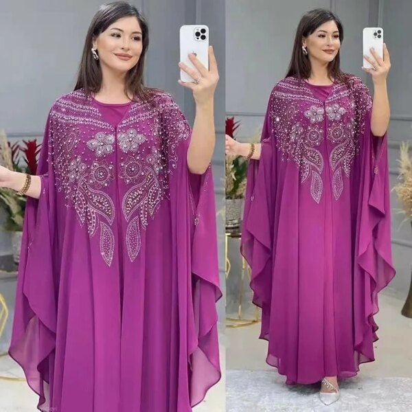 Abayas de Luxe en Mousseline de Soie pour Femme, Boubou, Robe Musulmane, Caftan Marocain, Djellaba pour ixde Mariage, 2025