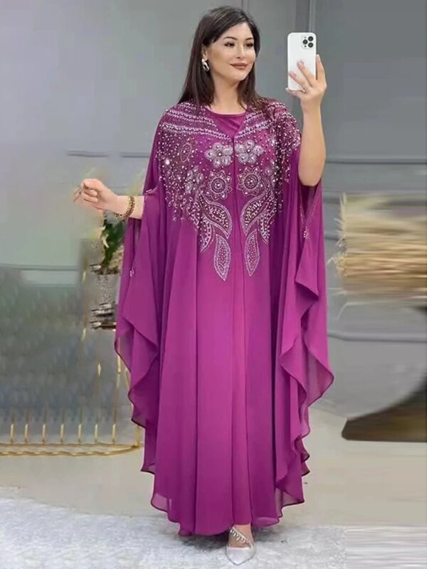Abayas de Luxe en Mousseline de Soie pour Femme, Boubou, Robe Musulmane, Caftan Marocain, Djellaba pour ixde Mariage, 2025