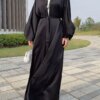 56969-413d94.jpg Abaya-Robe musulmane en satin, manches bouffantes, douce et brillante, avec ceinture, pour Eid Djellaba, Dubaï, Turquie, WY578