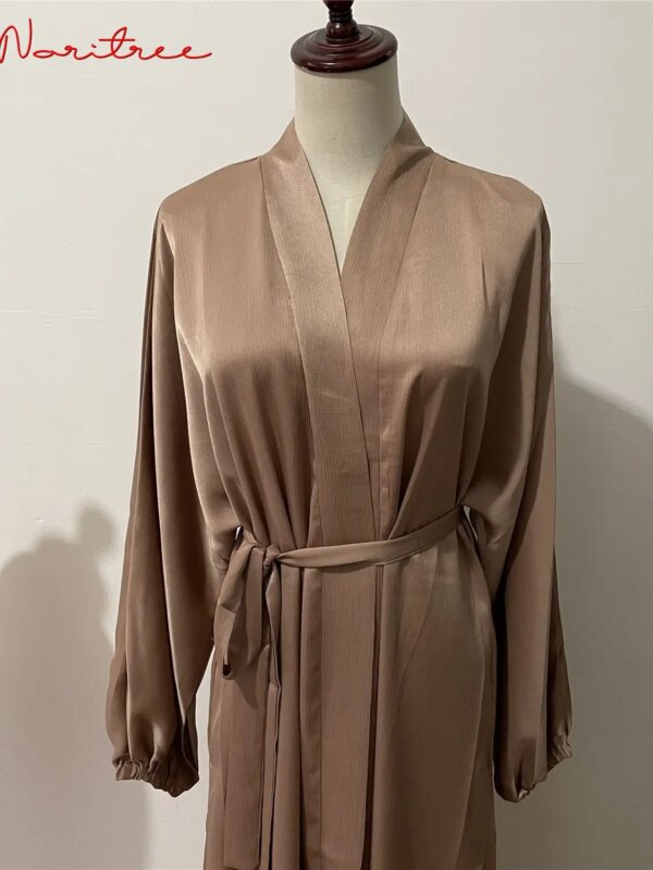 56969-b68b7b.jpg Abaya-Robe musulmane en satin, manches bouffantes, douce et brillante, avec ceinture, pour Eid Djellaba, Dubaï, Turquie, WY578