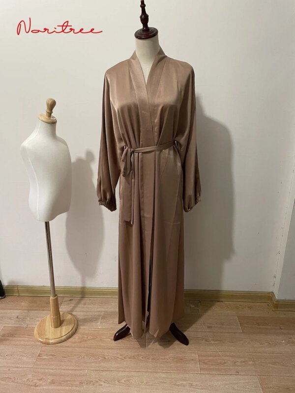 56969-b8d5f9.jpg Abaya-Robe musulmane en satin, manches bouffantes, douce et brillante, avec ceinture, pour Eid Djellaba, Dubaï, Turquie, WY578