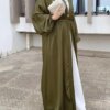 56969-faa132.jpg Abaya-Robe musulmane en satin, manches bouffantes, douce et brillante, avec ceinture, pour Eid Djellaba, Dubaï, Turquie, WY578