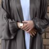 Abaya-Robe musulmane en satin, manches bouffantes, douce et brillante, avec ceinture, pour Eid Djellaba, Dubaï, Turquie, WY578