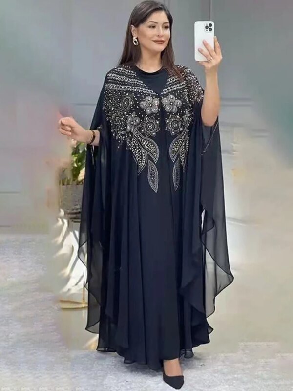 Abayas de Luxe en Mousseline de Soie pour Femme, Boubou, Robe Musulmane, Caftan Marocain, Djellaba pour ixde Mariage, 2022