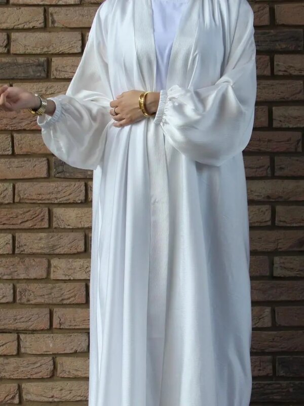 57070-43db5b.jpg Abaya-Robe musulmane en satin, manches bouffantes, douce et brillante, avec ceinture, pour Eid Djellaba, Dubaï, Turquie, WY578