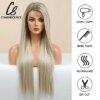 perruque Lace Front Wig synthétique lisse et longue, cheveux blancs blonds