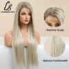 perruque Lace Front Wig synthétique lisse et longue, cheveux blancs blonds