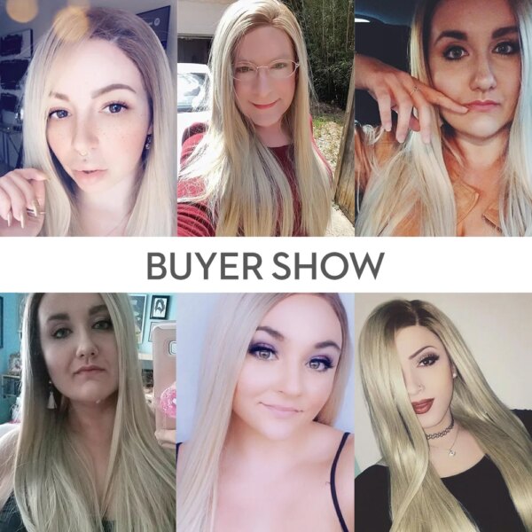 perruque Lace Front Wig synthétique lisse et longue, cheveux blancs blonds