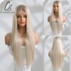 perruque Lace Front Wig synthétique lisse et longue, cheveux blancs blonds