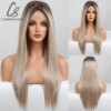 perruque Lace Front Wig synthétique lisse et longue, cheveux blancs blonds