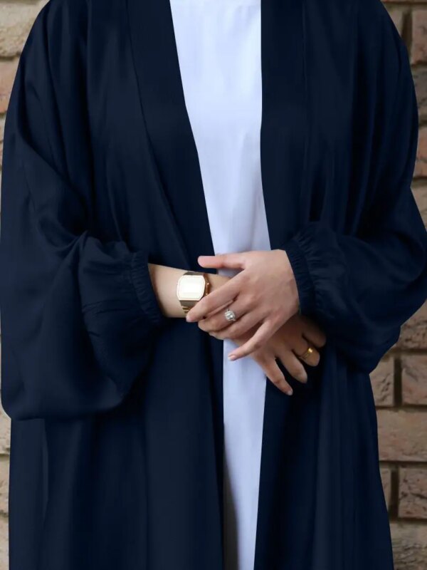 Abaya-Robe musulmane en satin, manches bouffantes, douce et brillante, avec ceinture, pour Eid Djellaba, Dubaï, Turquie, WY578