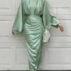 Robe Djellaba en Satin Doux et Soyeux pour Femme Musulmane, Abaya Brillante de Dubaï, Turquie, Ramadan, Eid, WY805