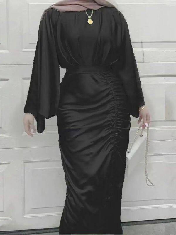 Robe Djellaba en Satin Doux et Soyeux pour Femme Musulmane, Abaya Brillante de Dubaï, Turquie, Ramadan, Eid, WY805