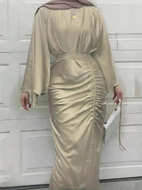 Robe Djellaba en Satin Doux et Soyeux pour Femme Musulmane, Abaya Brillante de Dubaï, Turquie, Ramadan, Eid, WY805