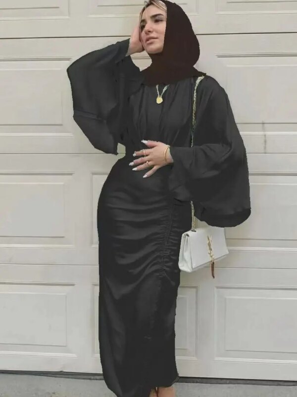 Robe Djellaba en Satin Doux et Soyeux pour Femme Musulmane, Abaya Brillante de Dubaï, Turquie, Ramadan, Eid, WY805