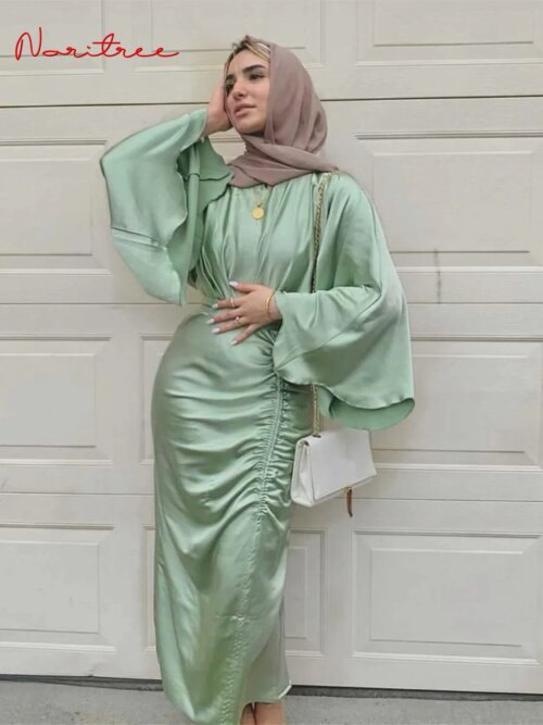 Robe Djellaba en Satin Doux et Soyeux pour Femme Musulmane, Abaya Brillante de Dubaï, Turquie, Ramadan, Eid, WY805
