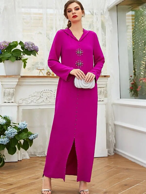 Abaya – Robe Hijab pour femmes, rose, musulmane, dubaï, turc, Islam, arabe, Caftan, Djellaba, robes africaines pour femmes