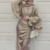 Robe Djellaba en Satin Doux et Soyeux pour Femme Musulmane, Abaya Brillante de Dubaï, Turquie, Ramadan, Eid, WY805