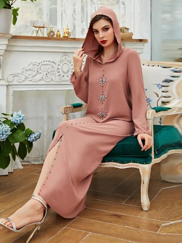 Abaya – Robe Hijab pour femmes, rose, musulmane, dubaï, turc, Islam, arabe, Caftan, Djellaba, robes africaines pour femmes
