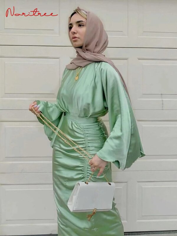 Robe Djellaba en Satin Doux et Soyeux pour Femme Musulmane, Abaya Brillante de Dubaï, Turquie, Ramadan, Eid, WY805