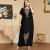 Robe Abaya à perles pour femmes musulmanes, col en V, kaftan marocain, djellaba, hijab, vêtements islamiques éducatifs, manches courtes, mode d'été