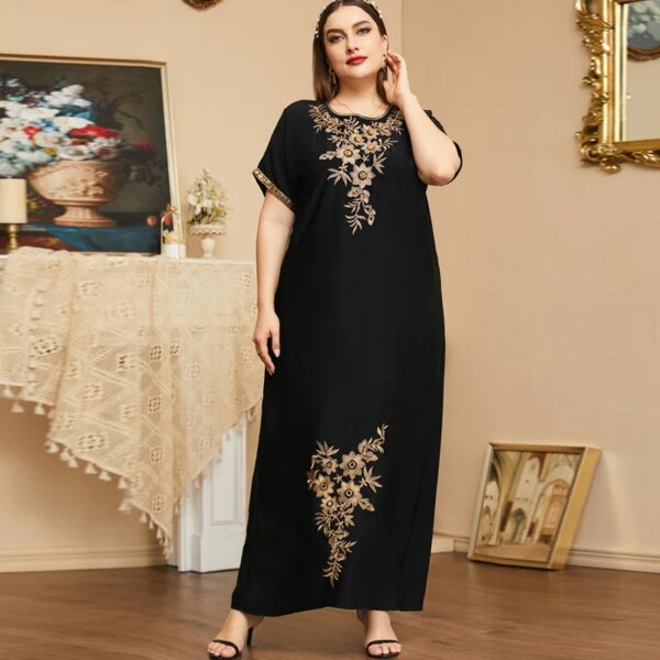Robe Abaya à perles pour femmes musulmanes, col en V, kaftan marocain, djellaba, hijab, vêtements islamiques éducatifs, manches courtes, mode d'été