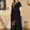 Robe Abaya à perles pour femmes musulmanes, col en V, kaftan marocain, djellaba, hijab, vêtements islamiques éducatifs, manches courtes, mode d'été