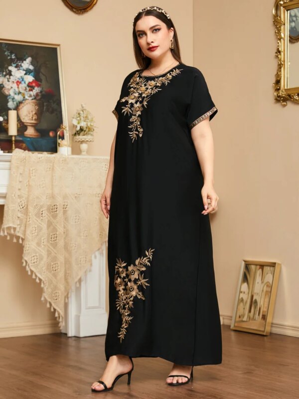 Robe Abaya à perles pour femmes musulmanes, col en V, kaftan marocain, djellaba, hijab, vêtements islamiques éducatifs, manches courtes, mode d'été