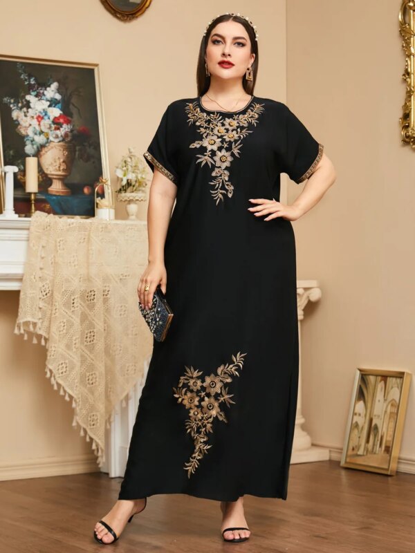 Robe Abaya à perles pour femmes musulmanes, col en V, kaftan marocain, djellaba, hijab, vêtements islamiques éducatifs, manches courtes, mode d'été