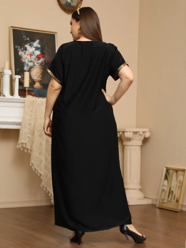 Robe Abaya à perles pour femmes musulmanes, col en V, kaftan marocain, djellaba, hijab, vêtements islamiques éducatifs, manches courtes, mode d'été