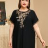 Robe Abaya à perles pour femmes musulmanes, col en V, kaftan marocain, djellaba, hijab, vêtements islamiques éducatifs, manches courtes, mode d'été