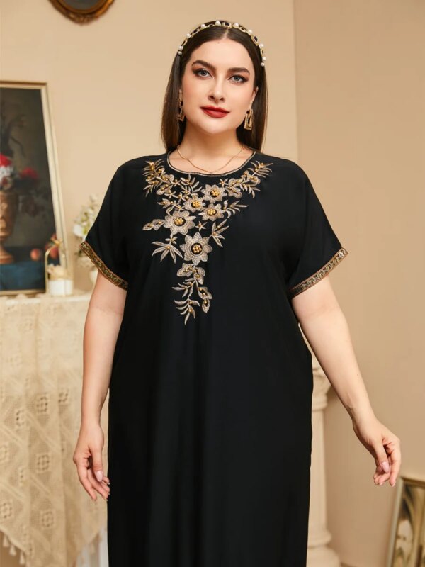 Robe Abaya à perles pour femmes musulmanes, col en V, kaftan marocain, djellaba, hijab, vêtements islamiques éducatifs, manches courtes, mode d'été