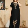 Robe Abaya à perles pour femmes musulmanes, col en V, kaftan marocain, djellaba, hijab, vêtements islamiques éducatifs, manches courtes, mode d'été
