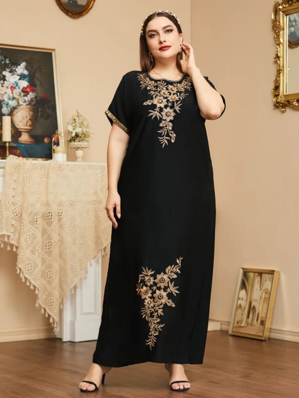 Robe Abaya à perles pour femmes musulmanes, col en V, kaftan marocain, djellaba, hijab, vêtements islamiques éducatifs, manches courtes, mode d'été