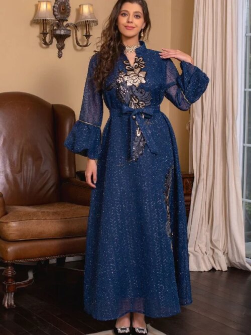 Robe de soirée élégante à paillettes pour femmes, caftan musulman pour Ramadan, Abaya de Dubaï, Robe Maxi africaine, Robe Boubou, Djellaba Femme, Quelle que soit la soirée, 2023