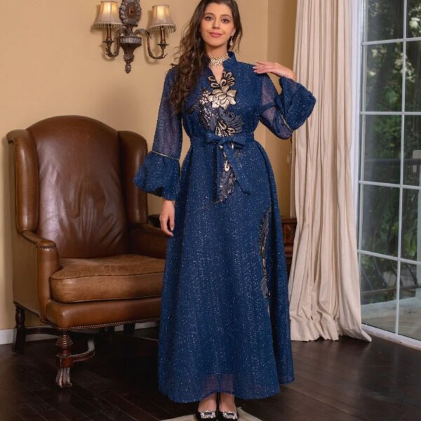 Robe de soirée élégante à paillettes pour femmes, caftan musulman pour Ramadan, Abaya de Dubaï, Robe Maxi africaine, Robe Boubou, Djellaba Femme, Quelle que soit la soirée, 2023