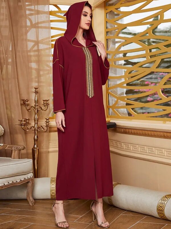Abaya-Robe longue pour femmes musulmanes, Djellaba, Kaftan, Niqab, Ramadan, Eid Mubarak, Rouge, Dubaï, Arabe, Turquie, Islam