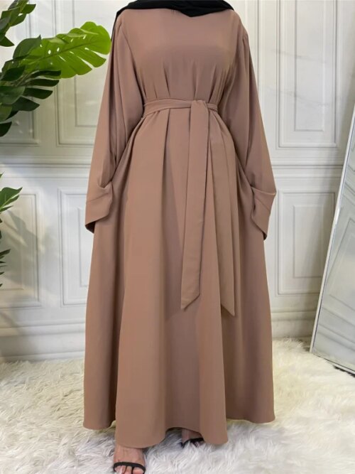 Abaya-Robe Longue avec Ceinture pour Femme Musulmane, Vêtement Africain, Djellaba, Dubaï