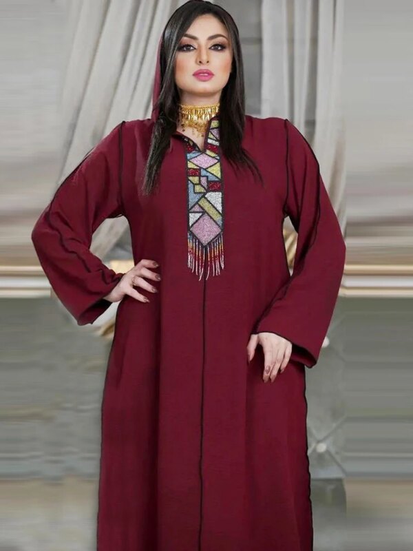 Abayas – robe à capuche pour femmes, manches longues, Maxi, strass, perlée, Caftan, Marocain, turquie, nouvelle collection 2022, haute qualité