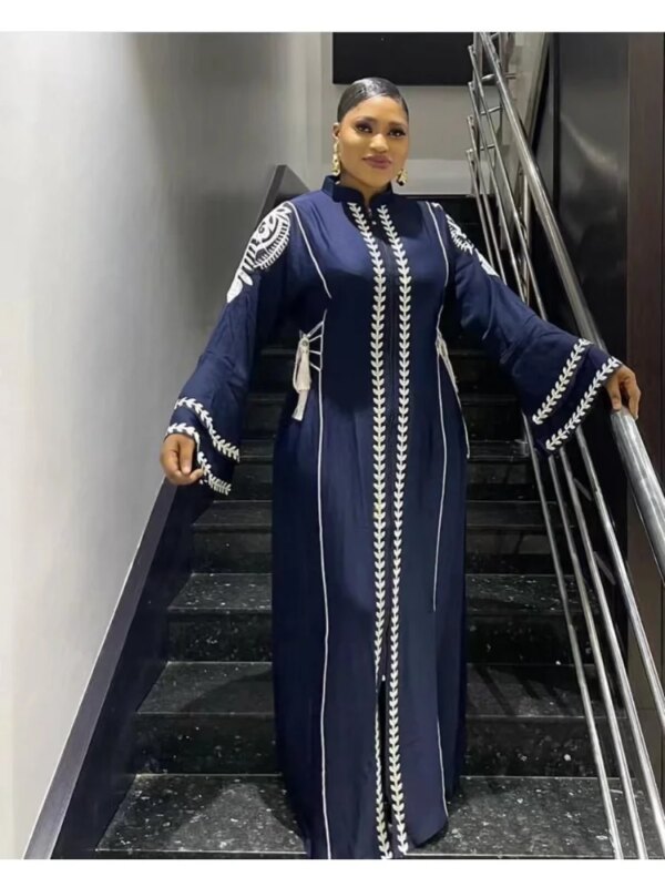 Robe Africaine Dashiki Brodée de Diamants avec Col et Écharpe, Tenue de Haute Qualité pour Femme (08 #)